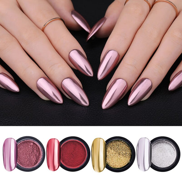 Mirror Nail Art Pigment Powder Nail Glitters Metallic Color Nail Art UV Gel Polishing Rose Gold Silver Decoration